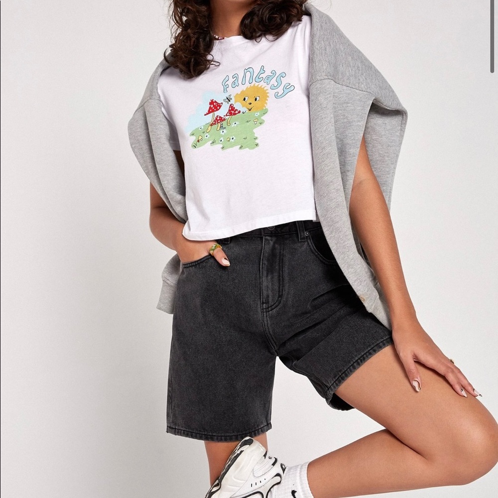 NWT Motel Rocks Dad Denim Short in Black Wash